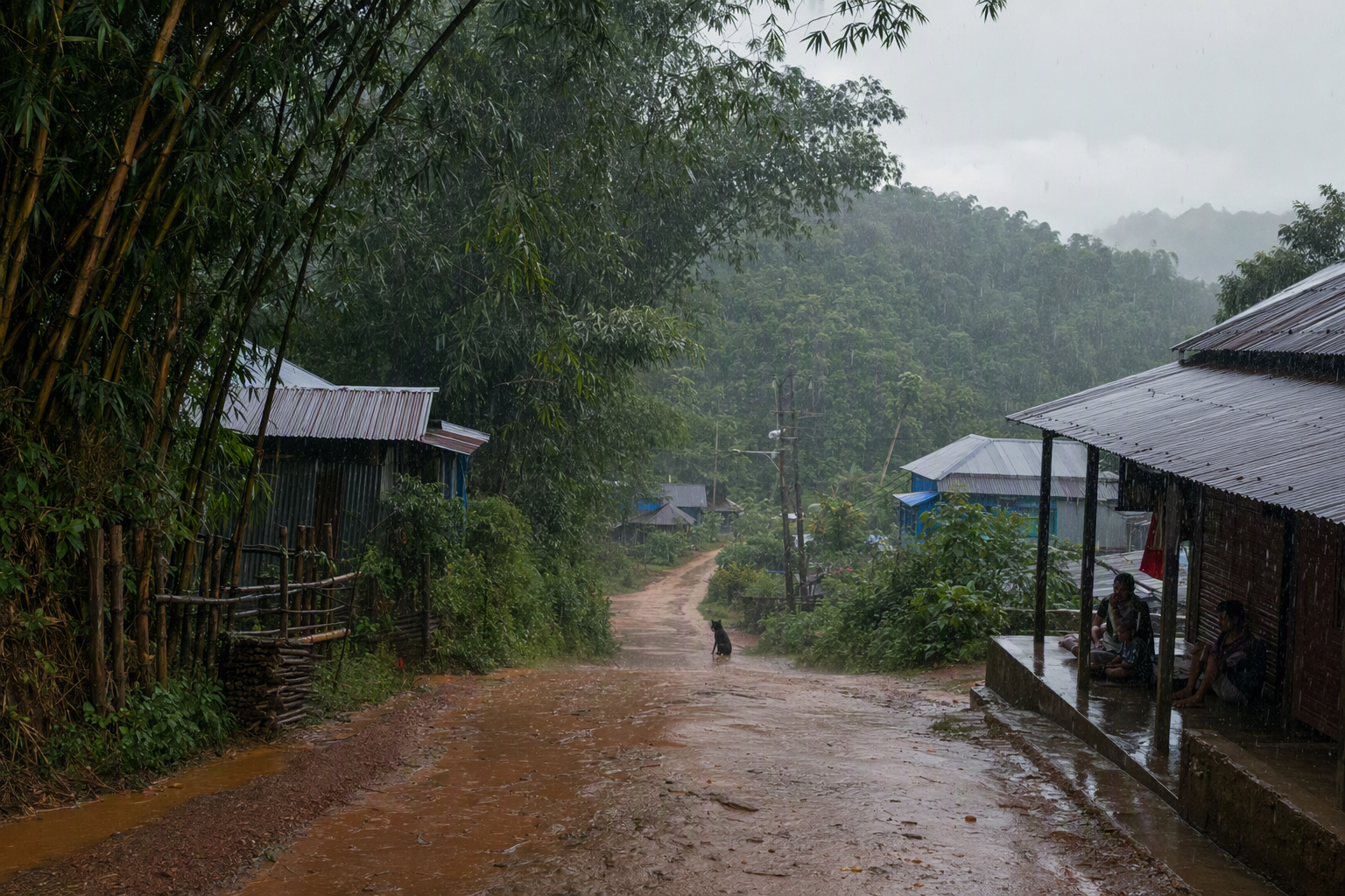 Rain, cloud and wet roads across the Hill Tracts during monsoon